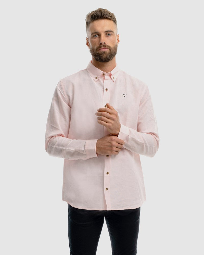 Linen - Cuba Embroidery Button Down LS Dress Shirt