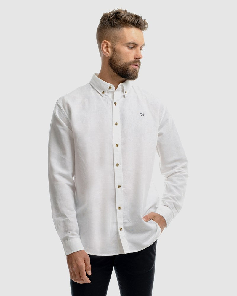 Linen - Cuba Embroidery Button Down LS Dress Shirt