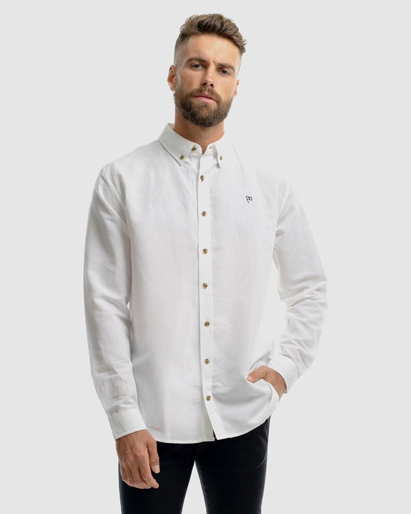 Linen - Cuba Embroidery Button Down LS Dress Shirt