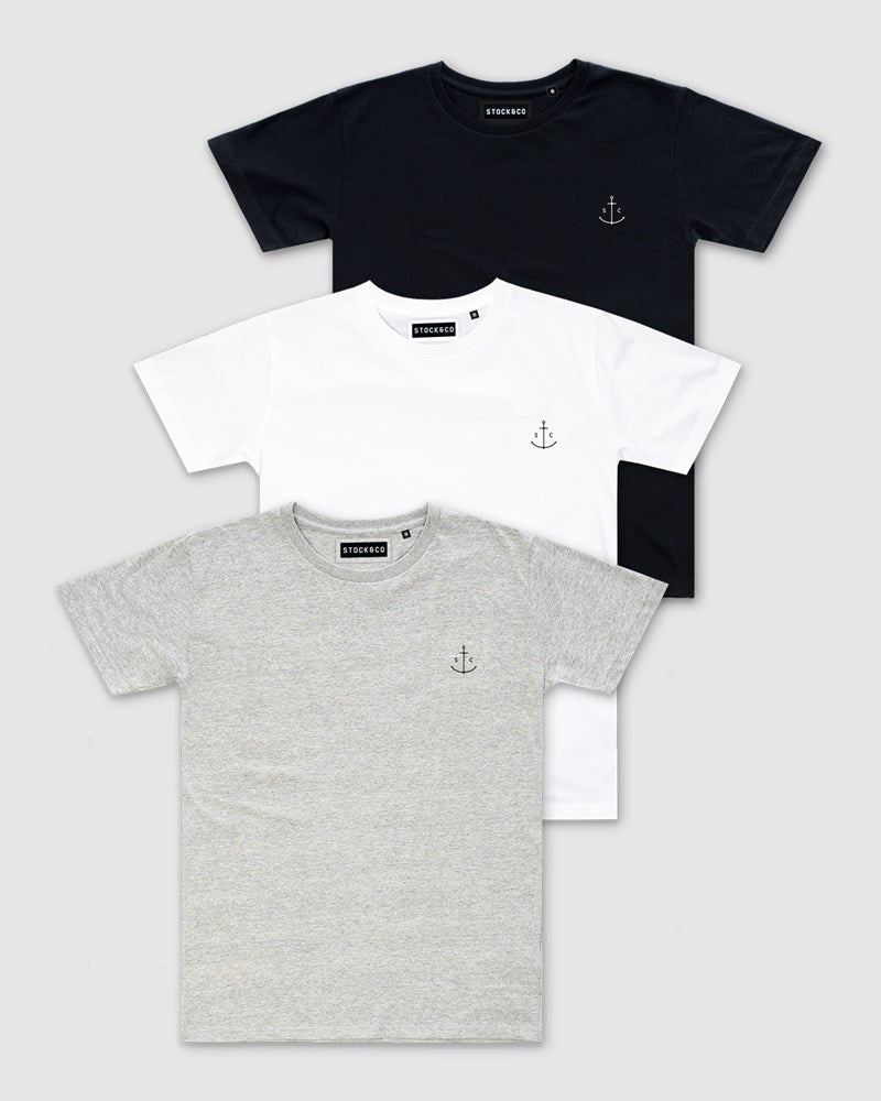 3-Pack Stock & Co Anchor Embroidery Tee - Youth