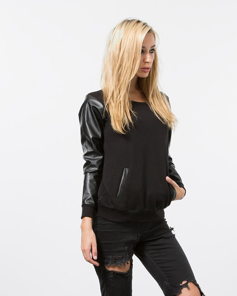 Biker Leather Crewneck